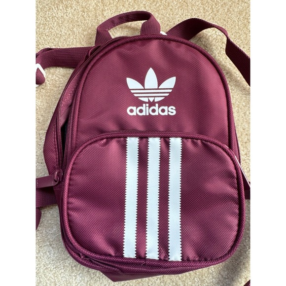 adidas Originals Handbags - Mini Backpack Maroon Burgundy Adidas Streetwear Trefoil 3-Stripe Small Bag